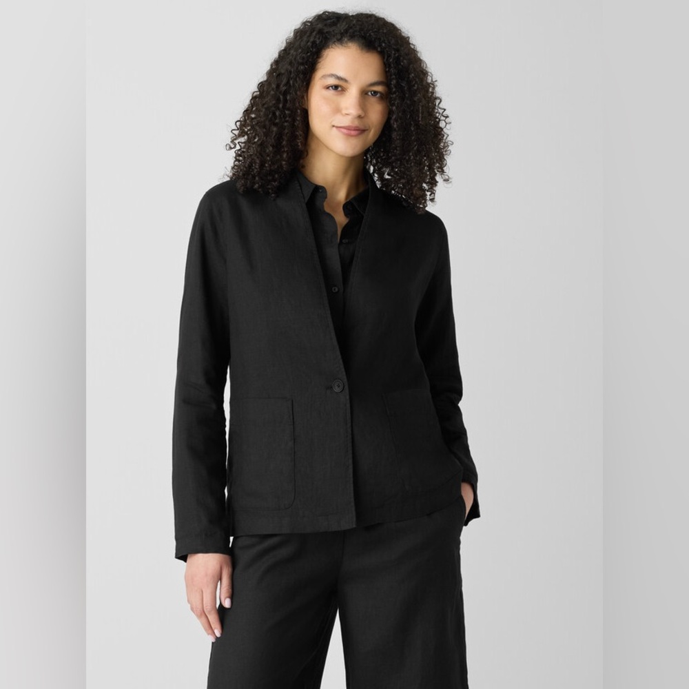 NWT Eileen Fisher Organic Linen High Collar Jacket